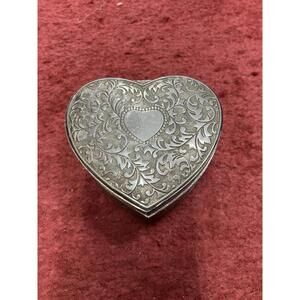 Vintage Stainless Steel Heart-Shaped Jewelry/Trinket Box, Lined In Red Velvet